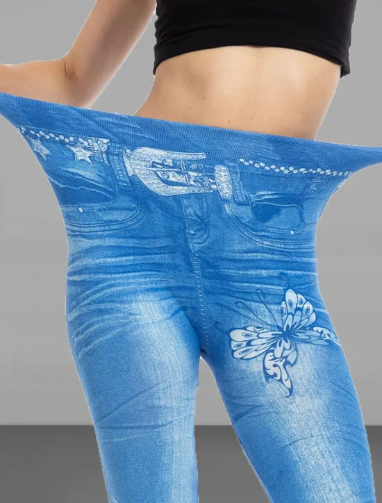 Online Women's Slim Pants Trousers Leggings Fashion Streetwear Casual Full Length High Waist Butterfly Pocket Print High Cut Breathability Comfortable High Elasticity Street Causal Daily Black Blue Summer Women Leggings