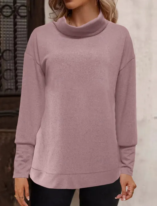 Best Women's Solid Color Fashion Long Sleeve Turtleneck Pile Neck Regular Tops Casual Sports Black Pink Wine Orange Khaki Fall & Winter Women Hoodies & Sweatshirts