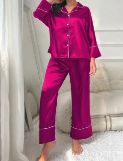 Hot Women's Split Chemises & Gowns Nightwear - POLY Solid Colored Home Outfits Women Pajama-Setter