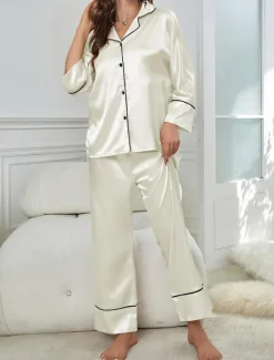 Hot Women's Split Chemises & Gowns Nightwear - POLY Solid Colored Home Outfits Women Pajama-Setter
