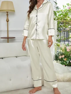 Hot Women's Split Chemises & Gowns Nightwear - POLY Solid Colored Home Outfits Women Pajama-Setter