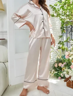 Hot Women's Split Chemises & Gowns Nightwear - POLY Solid Colored Home Outfits Women Pajama-Setter