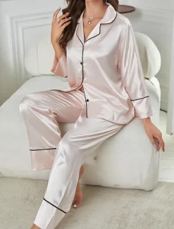 Hot Women's Split Chemises & Gowns Nightwear - POLY Solid Colored Home Outfits Women Pajama-Setter
