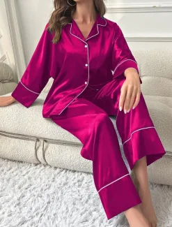 Hot Women's Split Chemises & Gowns Nightwear - POLY Solid Colored Home Outfits Women Pajama-Setter