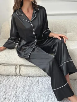 Hot Women's Split Chemises & Gowns Nightwear - POLY Solid Colored Home Outfits Women Pajama-Setter