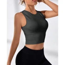 New Women's Sports Bra High Support Open Back Removable Pad Solid Color Dark Grey Spandex Yoga Fitness Gym Workout Bra Top Sport Activewear High Impact Breathable Comfortable Stretchy Slim Home Outfits Women Lingerie
