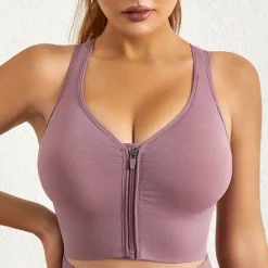 Women's Sports Bra High Support Full Zip Wireless Solid Color Black White Yoga Fitness Gym Workout Bra Top Sport Activewear Breathable Comfortable Freedom Stretchy Slim Home Outfits Women Lingerie