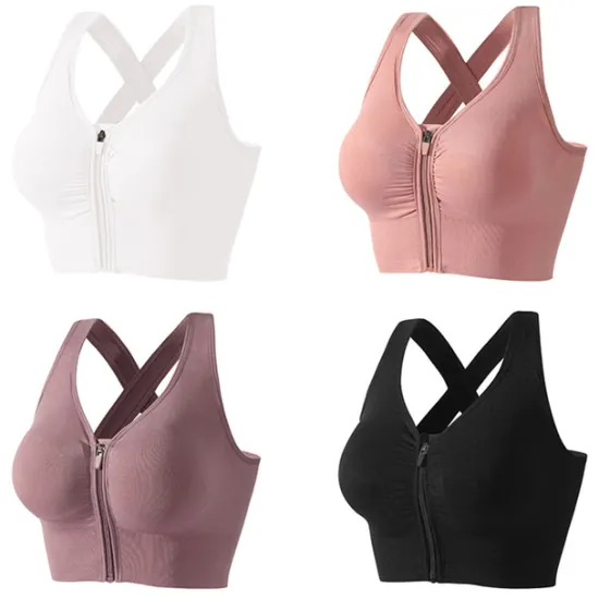 Online Women's Sports Bra Medium Support Open Back Zipper Solid Color Yoga Fitness Gym Workout Bra Top Sport Activewear Breathable Quick Dry Comfortable Stretchy Slim / Removable Pad / Wireless Home Outfits Women Lingerie