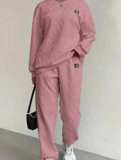 Best Women's Sports Fashion Blouse Pants Trousers Long Sleeve Crew Neck Solid Color Work Casual Daily Spring Loose Fit Women Two Piece Sets