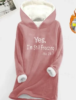 Best Women's Sporty Chic Hoodie Sweatshirt Pullover Sherpa Letter Casual Sports Print Warm Fuzzy Comfrt Hoodie Long Sleeve Top Micro-elastic Fall & Winter Comfrt Breathable Soft Fabric Women Hoodies & Sweatshirts