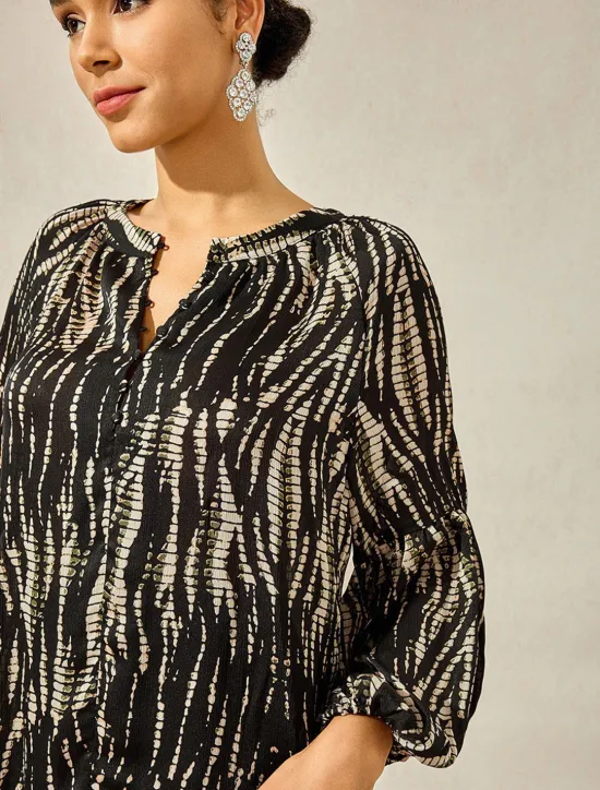 New Women's Spotted Print Chiffon Shirt Lantern Sleeve Notched Collar Buttoned Blouse Women Chiffon Tops