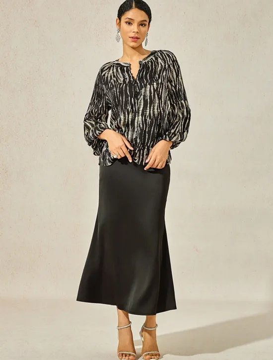 New Women's Spotted Print Chiffon Shirt Lantern Sleeve Notched Collar Buttoned Blouse Women Chiffon Tops
