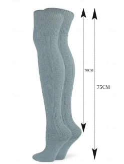 New Women's Stockings Thigh-High Crimping Socks Tights Thermal Warm Leg Shaping High Elasticity Jacquard Knee high Socks Light Blue Black Wine One-Size Women Tights