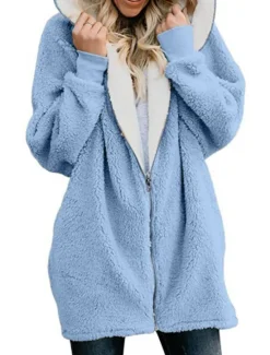 Outlet Women's Streetwear Oversized Sherpa Fleece Zipper Maroon Denim Blue Black Solid Color Casual Long Sleeve Fleece S M L XL XXL 3XL / Fleece lined Women Hoodies & Sweatshirts