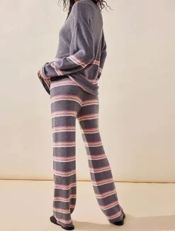 Online Women's Striped Sweater Set Crew Neck Knit Knitted Fall Winter Work Streetwear Casual Long Sleeve Striped Blue Green Women Sweater Co-Ords