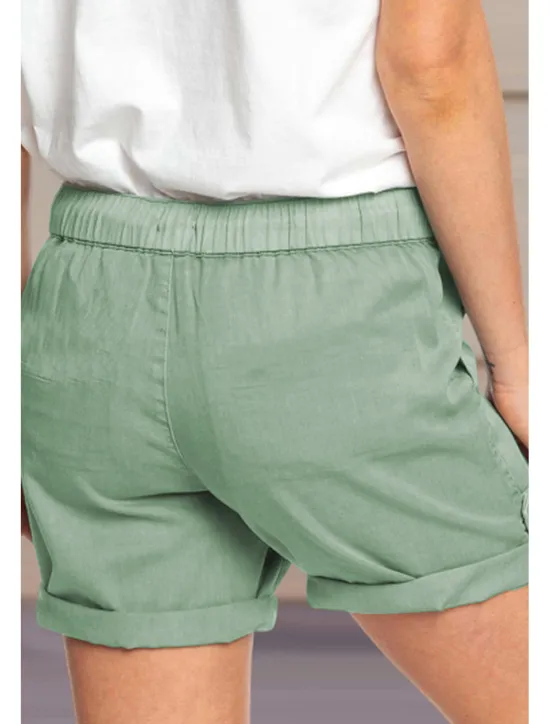 Online Women's Stylish Simple Cute Comfort Shorts Casual Daily Pants Plain Short Drawstring Elastic Waist Light Green Women Shorts