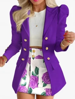 New Women's Suits Blazer Comfortable Breathable Pocket Print Fashion Casual Floral Office Street Casual Daily Wear Single Breasted Short Turndown Regular Fit Long Sleeve Outerwear Black White Yellow Women Blazers & Suits