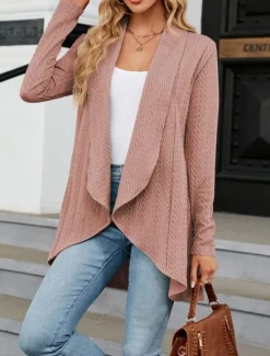Hot Women's Suits Office Ruffle Solid Color Comfortable Stylish Regular Fit Outerwear Long Sleeve Spring claret S Women Cardigans & Outerwears
