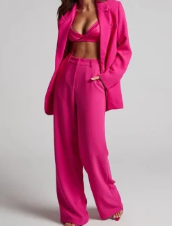 Outlet Women's Suits Pants Blazer Business Causal Festival Work Office / Business Casual Solid Colored Single Breasted One-button Loose Fit Men's Suit Black / Yellow / Fuchsia - V Neck Women Jumpsuits