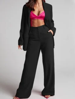 Outlet Women's Suits Pants Blazer Business Causal Festival Work Office / Business Casual Solid Colored Single Breasted One-button Loose Fit Men's Suit Black / Yellow / Fuchsia - V Neck Women Jumpsuits