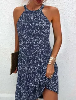 Women's Summer Dress Halter Neck Dress Print Dress Active Fashion Streetwear Outdoor Vacation Daily Regular Fit Paisley Sleeveless Halter Neck Yellow Royal Blue Blue Dark Blue Summer Spring Women Spring Dresses|Floral Dresses