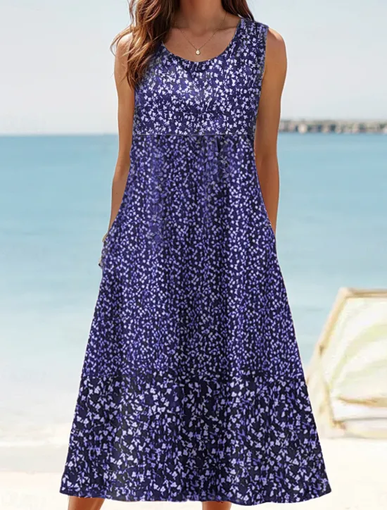 Hot Women's Sundress Tank Dress Summer Dress Print Dress Active Fashion Hawaiian Vacation Holiday Beach Loose Fit Sleeveless Crew Neck Aqua Blue Cream Wine Red Summer Spring Women Floral Dresses