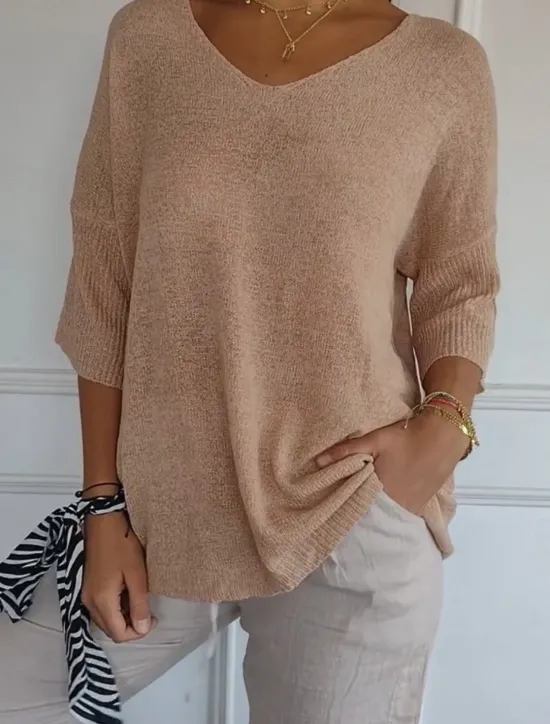 Discount Women's Sweater Basic Casual Soft Solid Color Ribbed V Neck Knitted Long Sleeve Regular Tops Knit Outdoor Daily Weekend Blue Orange Spring Fall Women Pullovers & Tops