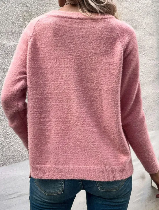 Outlet Women's Sweater Cardigan Casual Soft Pure Color Ribbed V Neck Buttons Knitted Long Sleeve Regular Tops Knit Outdoor Daily Weekend Black Pink Fall Winter Women Cardigans & Outerwears