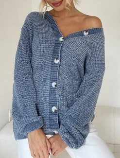 Online Women's Sweater Cardigan Casual Soft Pure Color Ribbed V Neck Buttons Pocket Knitted Long Sleeve Long Tops Knit Outdoor Daily Weekend Pink Blue Fall Winter Women Cardigans & Outerwears