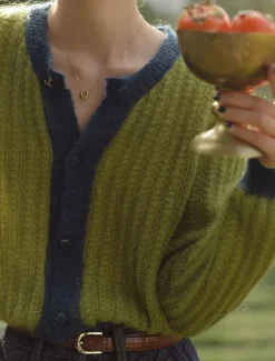 Sale Women's Sweater Cardigan Casual Soft Pure Color Ribbed Crew Neck Buttons Knitted Long Sleeve Regular Tops Knit Outdoor Daily Weekend Green Apricot Fall Winter Women Cardigans & Outerwears