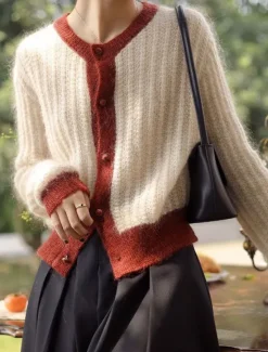 Sale Women's Sweater Cardigan Casual Soft Pure Color Ribbed Crew Neck Buttons Knitted Long Sleeve Regular Tops Knit Outdoor Daily Weekend Green Apricot Fall Winter Women Cardigans & Outerwears