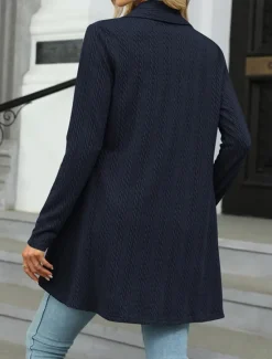 Sale Women's Sweater Cardigan Casual Soft Pure Color Ribbed Shirt Collar Knitted Long Sleeve Regular Tops Knit Outdoor Daily Weekend Navy Blue Green Fall Winter Women Cardigans & Outerwears