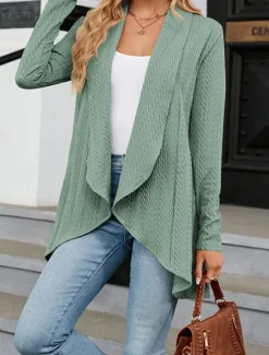 Sale Women's Sweater Cardigan Casual Soft Pure Color Ribbed Shirt Collar Knitted Long Sleeve Regular Tops Knit Outdoor Daily Weekend Navy Blue Green Fall Winter Women Cardigans & Outerwears