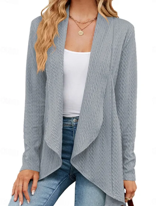 Sale Women's Sweater Cardigan Casual Soft Pure Color Ribbed Shirt Collar Knitted Long Sleeve Regular Tops Knit Outdoor Daily Weekend Navy Blue Green Fall Winter Women Cardigans & Outerwears