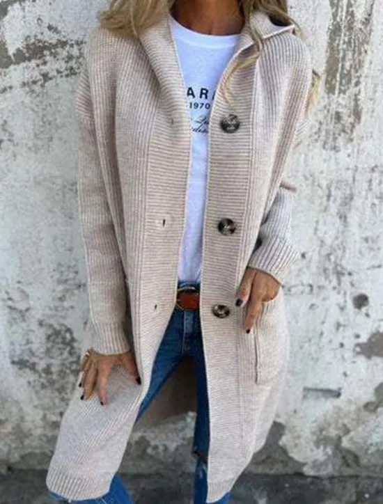 Best Women's Sweater Cardigan Casual Soft Pure Color Ribbed Hooded Buttons Pocket Knitted Long Sleeve Long Tops Knit Outdoor Daily Weekend Black Yellow Fall Winter Women Cardigans & Outerwears