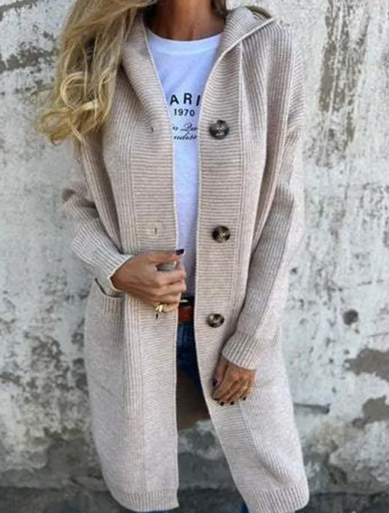 Best Women's Sweater Cardigan Casual Soft Pure Color Ribbed Hooded Buttons Pocket Knitted Long Sleeve Long Tops Knit Outdoor Daily Weekend Black Yellow Fall Winter Women Cardigans & Outerwears