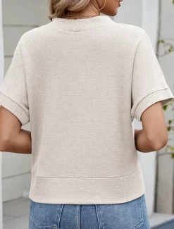 Online Women's Sweater Cardigan Casual Soft Pure Color Ribbed V Neck Buttons Knitted Short Sleeves Regular Tops Knit Outdoor Daily Weekend Black Green Summer Women Cardigans & Outerwears