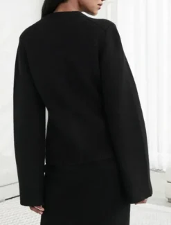 New Women's Sweater Cardigan Casual Soft Pure Color Ribbed Crew Neck Buttons Pocket Knitted Long Sleeve Regular Tops Knit Outdoor Daily Weekend Black White Fall Winter Women Cardigans & Outerwears