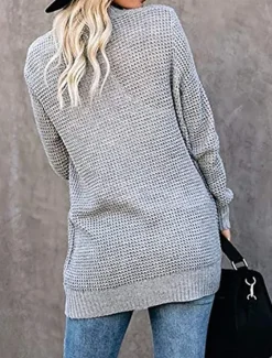 Online Women's Sweater Cardigan Casual Soft Pure Color Ribbed Open Front Pocket Knitted Long Sleeve Regular Tops Knit Outdoor Daily Weekend Black White Fall Winter Women Cardigans & Outerwears