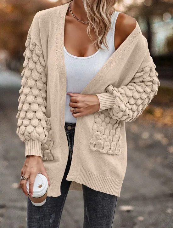 Online Women's Sweater Cardigan Casual Soft Pure Color Ribbed Open Front Pocket Knitted Long Sleeve Regular Tops Knit Outdoor Daily Weekend Pink Brown Fall Winter Women Cardigans & Outerwears