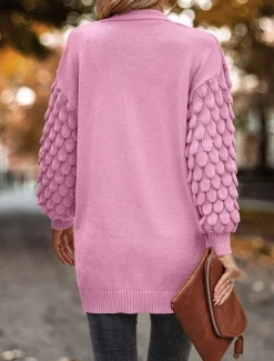Online Women's Sweater Cardigan Casual Soft Pure Color Ribbed Open Front Pocket Knitted Long Sleeve Regular Tops Knit Outdoor Daily Weekend Pink Brown Fall Winter Women Cardigans & Outerwears