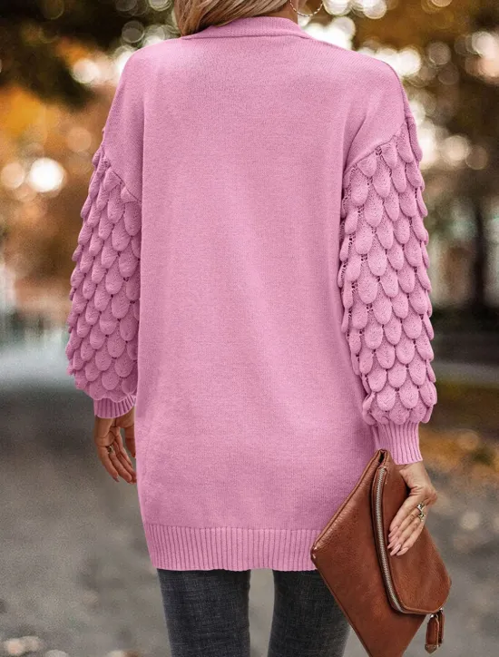 Online Women's Sweater Cardigan Casual Soft Pure Color Ribbed Open Front Pocket Knitted Long Sleeve Regular Tops Knit Outdoor Daily Weekend Pink Brown Fall Winter Women Cardigans & Outerwears