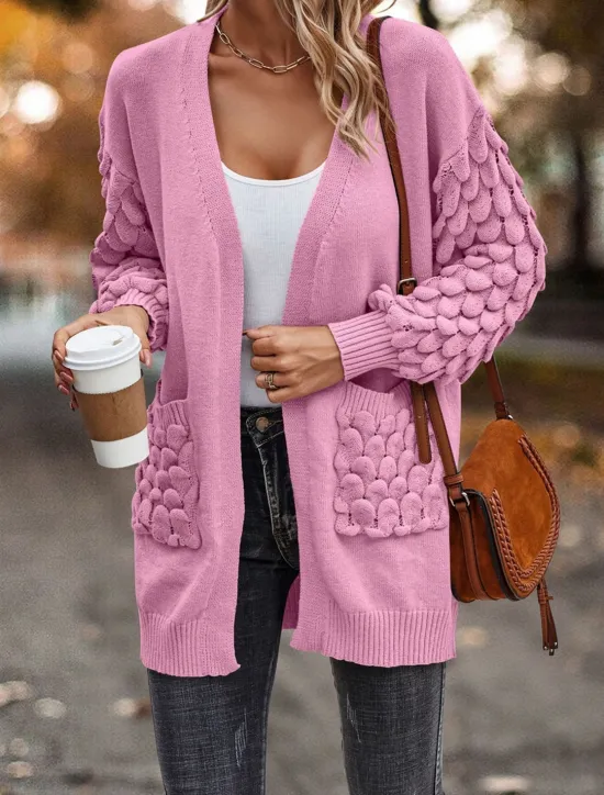Online Women's Sweater Cardigan Casual Soft Pure Color Ribbed Open Front Pocket Knitted Long Sleeve Regular Tops Knit Outdoor Daily Weekend Pink Brown Fall Winter Women Cardigans & Outerwears