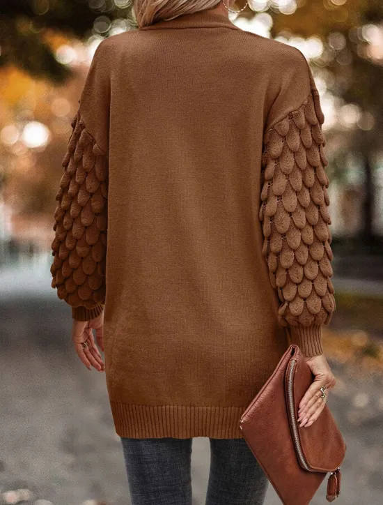Online Women's Sweater Cardigan Casual Soft Pure Color Ribbed Open Front Pocket Knitted Long Sleeve Regular Tops Knit Outdoor Daily Weekend Pink Brown Fall Winter Women Cardigans & Outerwears