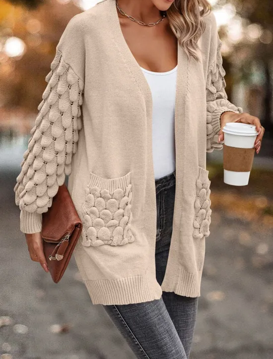 Online Women's Sweater Cardigan Casual Soft Pure Color Ribbed Open Front Pocket Knitted Long Sleeve Regular Tops Knit Outdoor Daily Weekend Pink Brown Fall Winter Women Cardigans & Outerwears