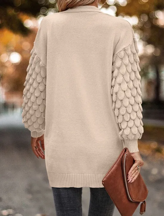 Online Women's Sweater Cardigan Casual Soft Pure Color Ribbed Open Front Pocket Knitted Long Sleeve Regular Tops Knit Outdoor Daily Weekend Pink Brown Fall Winter Women Cardigans & Outerwears