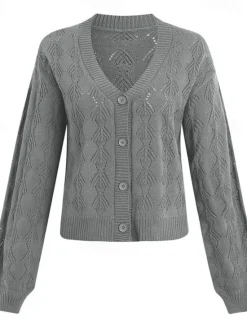 Outlet Women's Sweater Cardigan Casual Soft Pure Color Crochet V Neck Buttons Pocket Knitted Long Sleeve Regular Tops Knit Outdoor Daily Weekend Green Khaki Summer Spring Women Cardigans & Outerwears