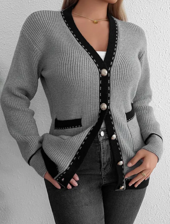 Women's Sweater Cardigan Casual Solid Color Color Block Shirt Collar Knitted Long Sleeve Long Tops Knit Work Black Gray Fall Winter Women Cardigans & Outerwears