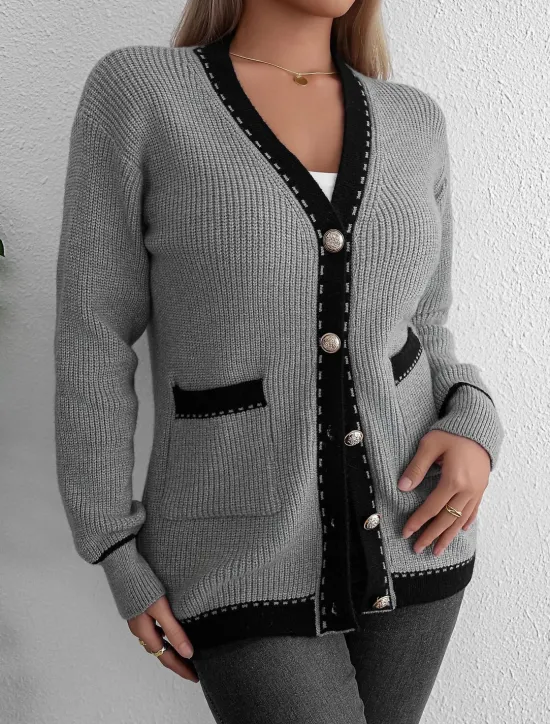 Women's Sweater Cardigan Casual Solid Color Color Block Shirt Collar Knitted Long Sleeve Long Tops Knit Work Black Gray Fall Winter Women Cardigans & Outerwears