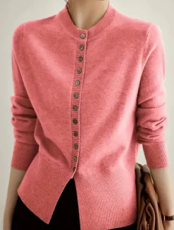 Sale Women's Sweater Cardigan Casual Soft Pure Color Ribbed Stand Collar Buttons Knitted Long Sleeve Regular Tops Knit Outdoor Daily Weekend Pink Camel Fall Winter Women Cardigans & Outerwears